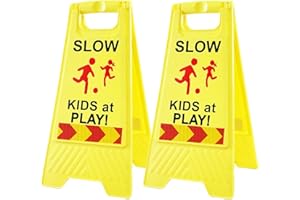 STRLON Slow Kids at Play Signs for Street, Double-Sided Text and Graphics with Reflective Tape, Children at Play Safety Sign for Neighborhoods Schools Park Sidewalk Driveway (2-Pack Yellow)