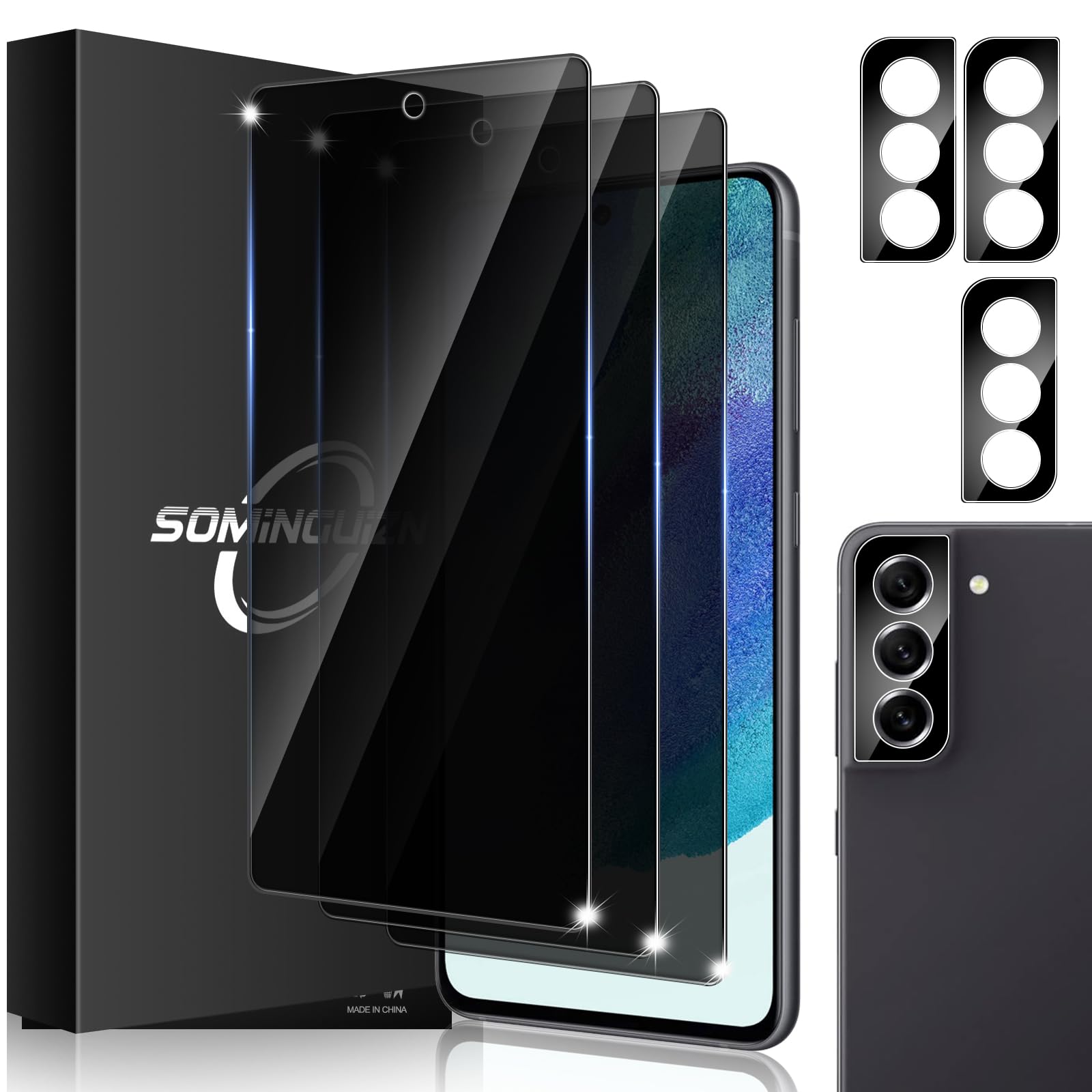 Photo 1 of 3+3 Pack for Samsung Galaxy S21 FE 5G Privacy Screen Protector & Phone Camera Lens Protector 9H Tempered Glass Cell Phone Protector Camera Case (Galaxy S21 FE Privacy)