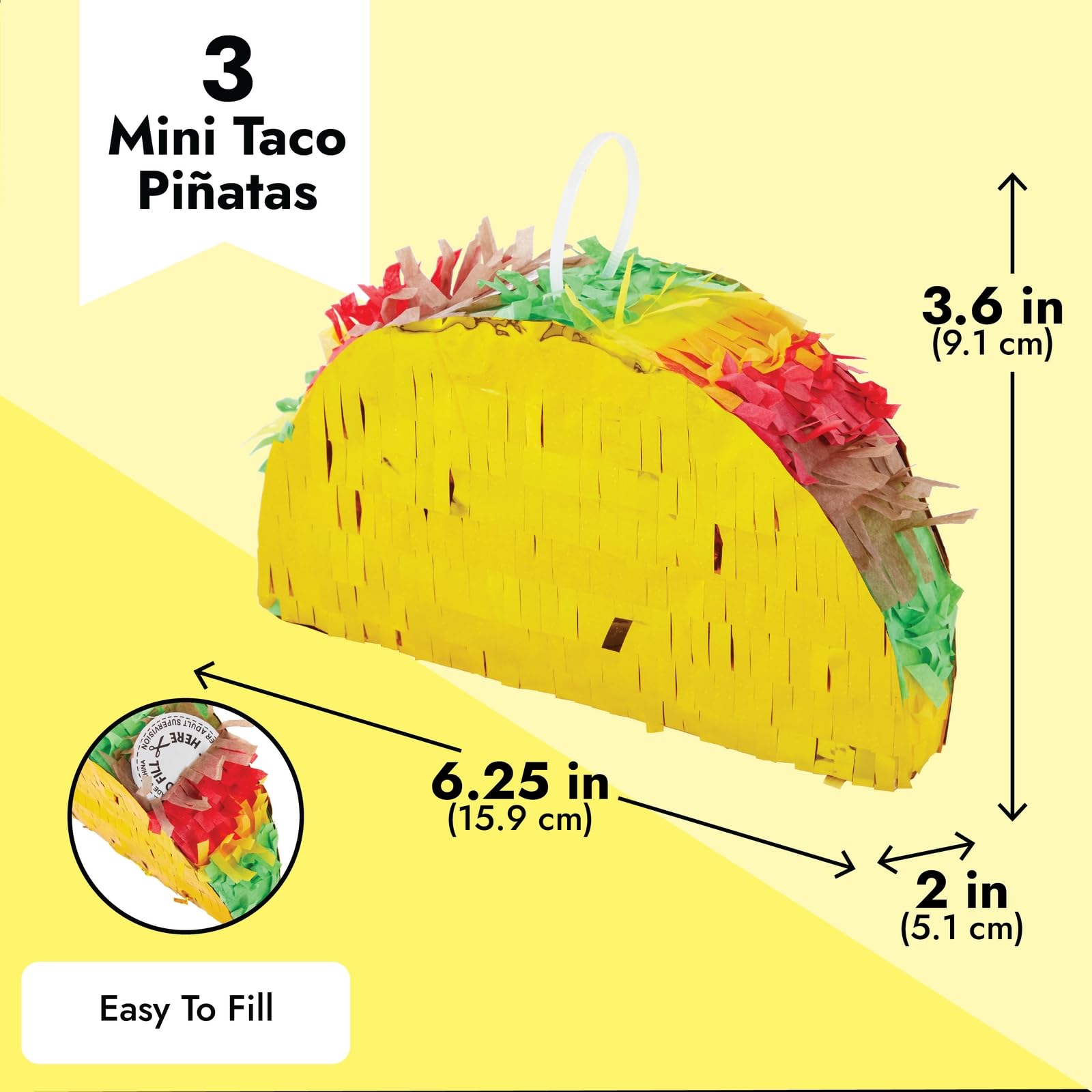 BLUE PANDA 3 Pack Mini Mexico Taco Pinatas for Cinco de Mayo Party, Fiestas Mexican Celebrate Party Decoration, and Taco Decorations 6 x 2 x 3.5 inches Mini Pinatas
