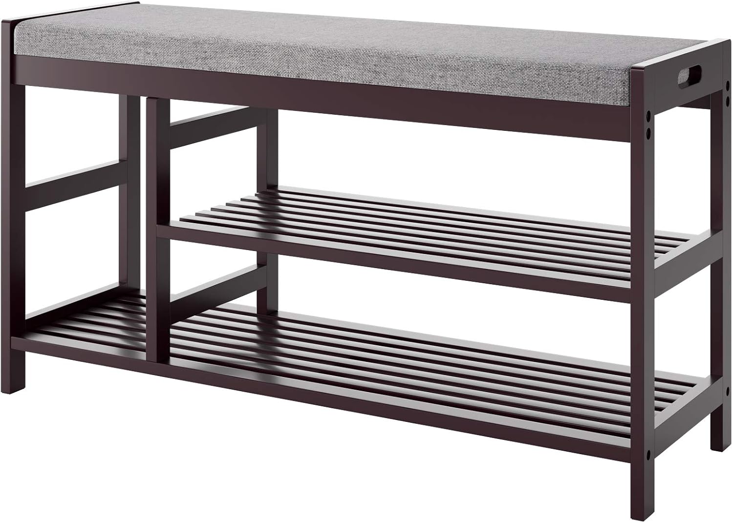 HOMECHO Shoe Rack Bench - (36" Lx11.4 W), Bamboo Entryway Bench, Modern 3 Tier Shoe Rack with Storage and Foam Pad Seat for Hallway Living Room Bedroom Corridor, Dark Brown: Kitchen & Dining