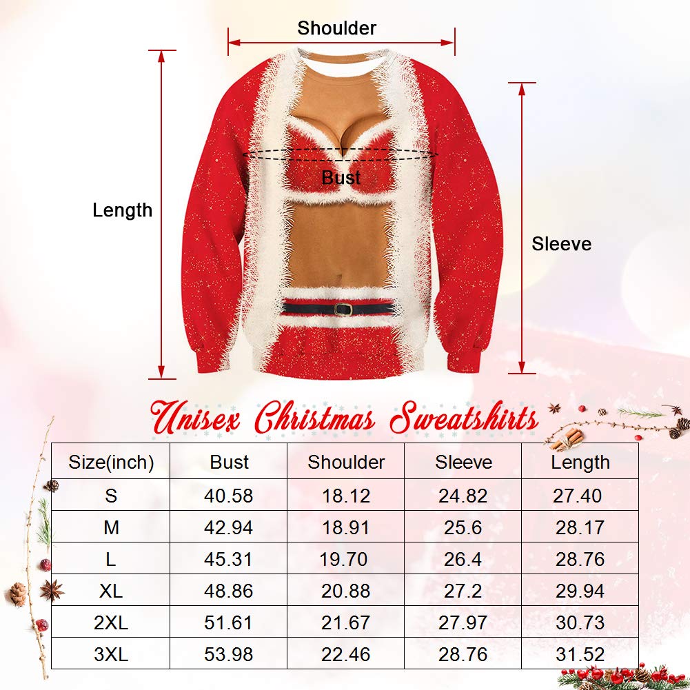 Goodstworld Funny Christmas Hairy Chest Sweater Cool Brown Novelty 3D Xmas Light Necklace Print Pullover Sweater Shirts Blouse Ugly Graphic Xmas Sweatshirts for Xmas Party Large