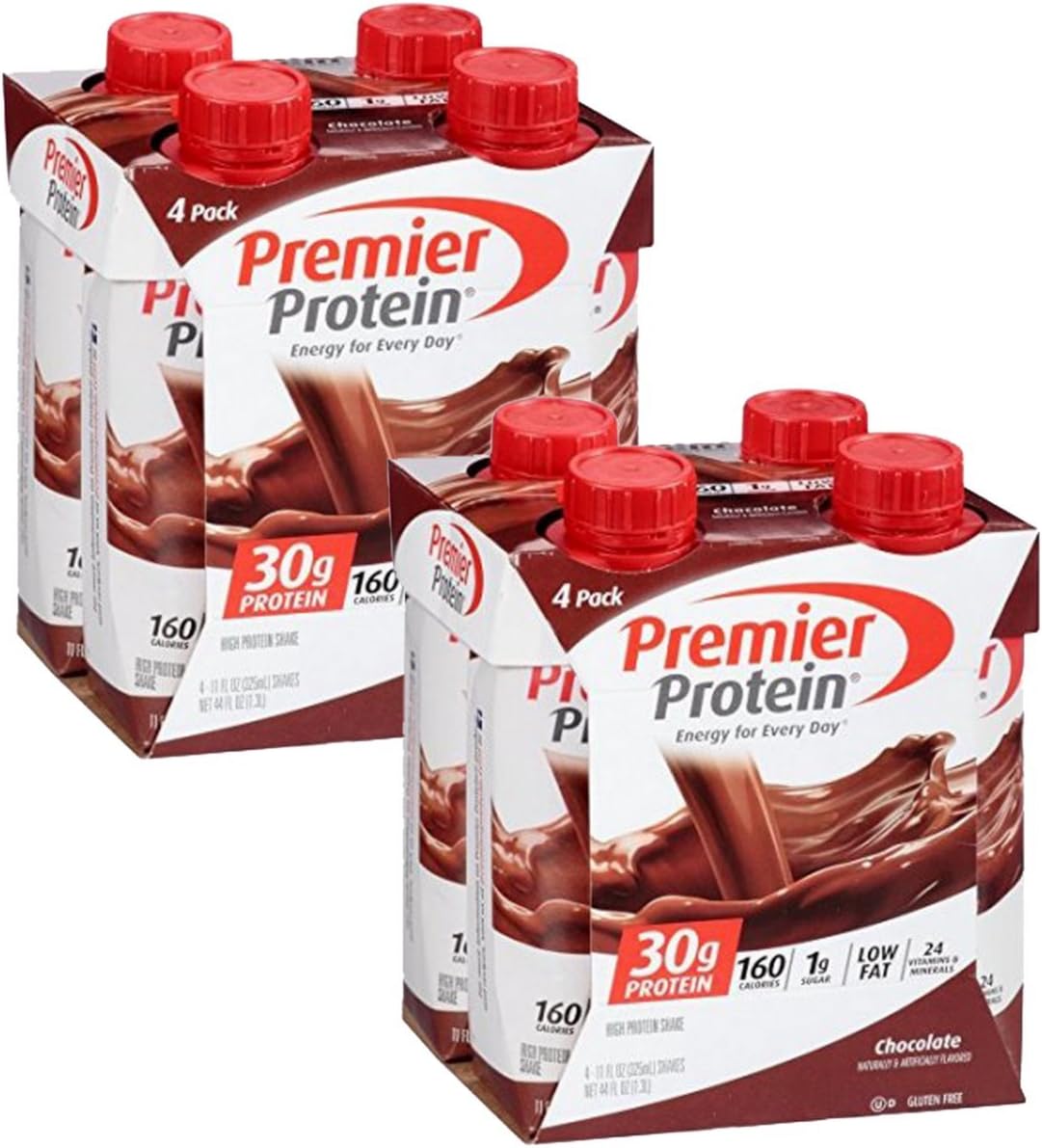 Premier Protein 30g Protein Shakes, Chocolate, 11 Fluid Ounces, 4 Count (Pack of 2)