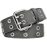 PlusZis Double Prong Buckle Nylon Punk Belt Men Women, Sizes 28-64 Inches