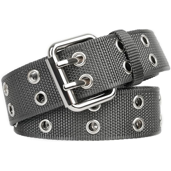 XZQTIVE Double Grommet PU Leather Belt for Women Men Punk metal
