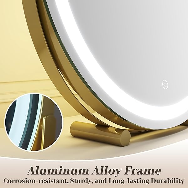 ROLOVE GOLD VANITY MIRROR, 18 INCH LIGHTED MAKEUP MIRROR WITH SMART TOUCH 3 COLORS DIMMABLE, TABLETOP, 360 ROTATION