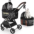 PAWZIDEA Dog Stroller 4 in 1, Pet Stroller for Cats with Detachable Carrier for Small/Medium Dogs/Cats, Seatbelt Car Seat Combo, Cozy House, Foldable & Lightweight Jogger Strollers, Storage Basket