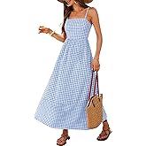 Caracilia Womens Maxi Dresses Gingham Spaghetti Strap Back Smocked Flowy Long Sundress Summer Beach Vacation Clothes 2026