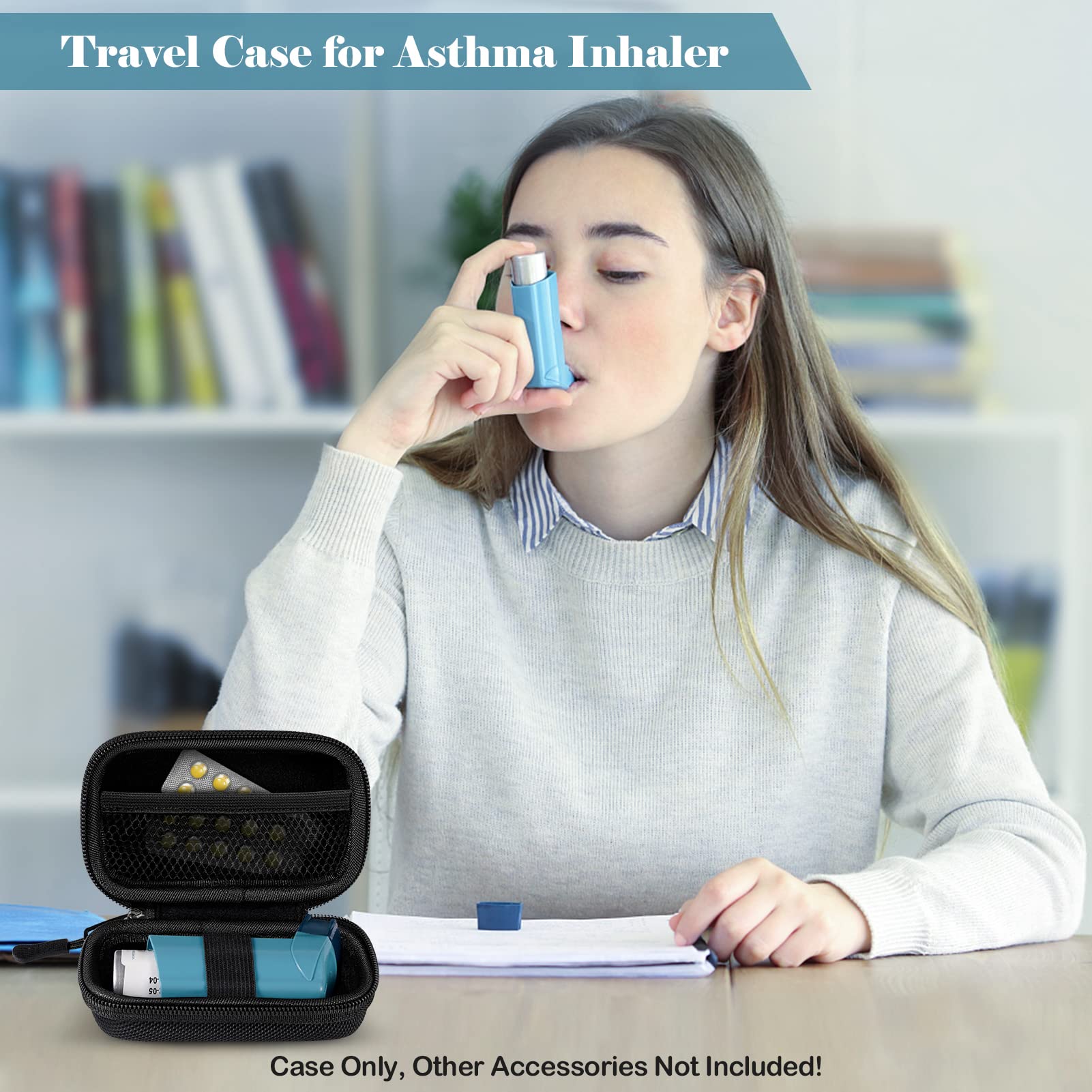MEDMAX Inhaler Case, Hard Shell Protective Travel Carrying Case, Fits Standard Rescue & New Albuterol Inhaler Devices Up to 4 Inches, Device Not Included, Black