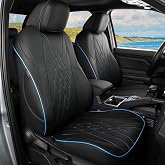EKR Tacoma Car Seat Covers Custom Fit for Toyota Tacoma (Petrol) 2024 2025 2026 DoubleCab/CrewCab SR/SR5/TRD Sport/TRD Off-Road/Limited -Truck Seat Covers Full Set,Faux Leather (Black with Blue Trim)