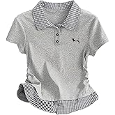 winkbay Women's Summer Ruched Short Sleeve T Shirts Striped Button Front Collared Casual Tops