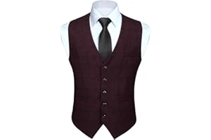HISDERN Men's Suit Vest Business Plaid Formal Dress Waistcoat Slim Fit Vests for Men with 3 Pocket for Suit or Tuxedo