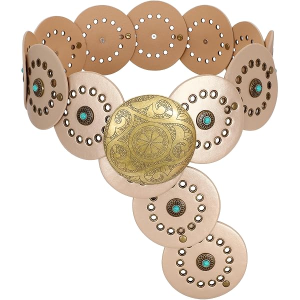 Western Boho Cowgirl Wide Disc Belt Turquoise Concho Faux Leather Adjustable XZQTIVE Western Belts for Women Vintage Disc Waist Belts  main image 4