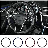 Hiseanllo Carbon Fiber Steering Wheel Cover 3PCS Set – Anti-Slip, Scratch-Resistant, Universal Fit for 14–16 Inch Wheels – Interior Car Accessories for Cars, SUVs, Trucks (Black)