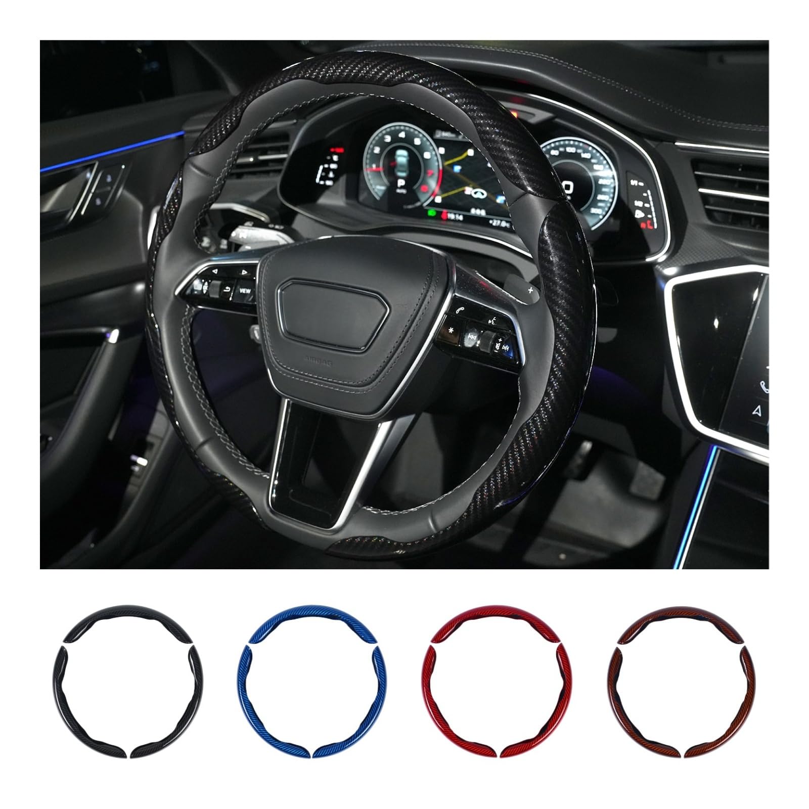 Photo 1 of Hiseanllo Carbon Fiber Steering Wheel Cover 3PCS Set – Anti-Slip, Scratch-Resistant, Universal Fit for 14–16 Inch Wheels – Interior Car Accessories for Cars, SUVs, Trucks (Black)