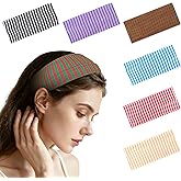 GAFATORY 6pcs Striped Headbands Stretchy Wide Headbands Non Slip Thick Hair Wraps Elastic Hair Bands Fabric Head bands for Yoga Workout Leisure