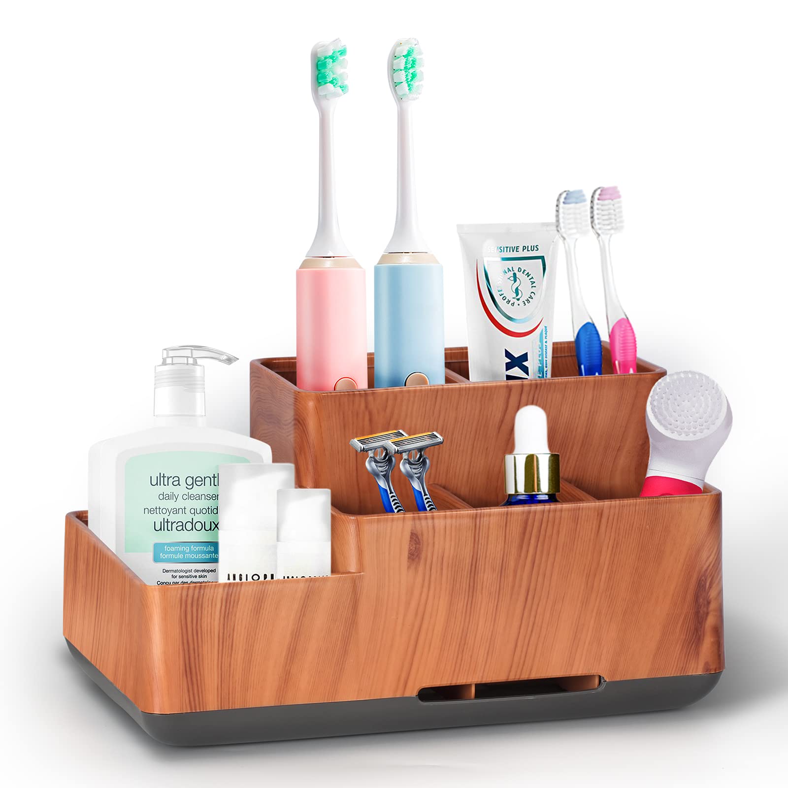 Photo 1 of Toothbrush Holder,Bathroom Organizer Countertop, 5 Compartments Multifunctional Storage for Cosmetic, Makeup, Office Stationery Pencil,Toothpaste, Toothbrush,Ideal Gift for Home, Office?Bule?