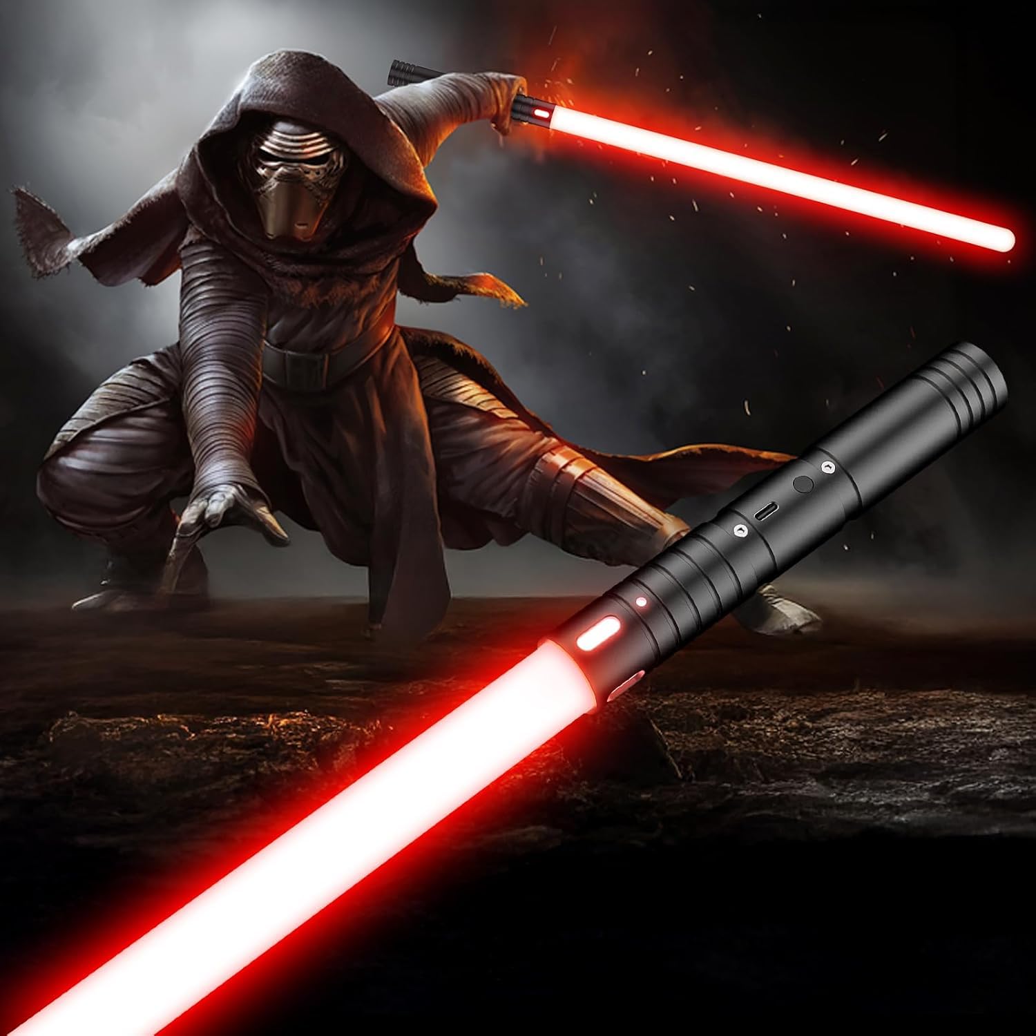 Photo 1 of CSNDICE Lightsaber, RGB 15 Color Light Saber, 4 Modes, FX Sound, Double Blade, USB-C Rechargeable Lightsabers for Children Adult Birthday Gift Halloween Role Playing (Black)