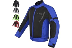 ALPHA CYCLE GEAR HI VIS MESH MOTORCYCLE JACKET FOR MENS RIDING BIKERS RACING DUAL SPORTS BIKE ARMORED PROTECTIVE (BLUE, LARGE)