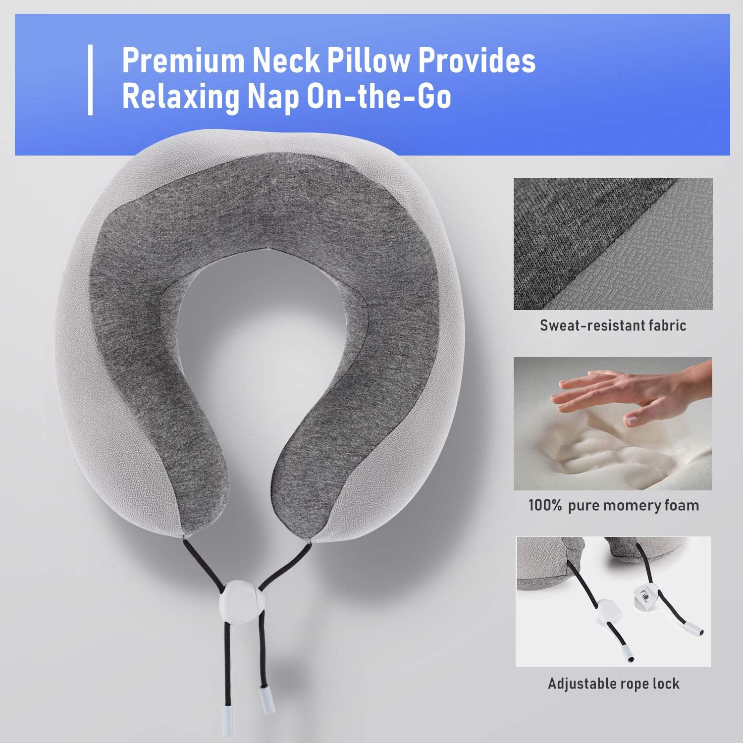 Phixnozar Memory Foam Travel Pillow –Neck Pillow, Ideal for Airplane Travel – Comfortable and Lightweight – Improved Support Design – Machine Washable Cover – Must-Have Travel Accessories: Home & Kitchen
