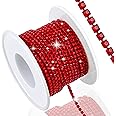 Dowarm 10 Yards 2MM Crystal Rhinestone Close Chain Trim for Sewing Crocs Shoes Clothes Cups, Claw Rhinestone Chain for Craft Jewelry Wedding Bouquet DIY Decoration, SS6, Red/Siam