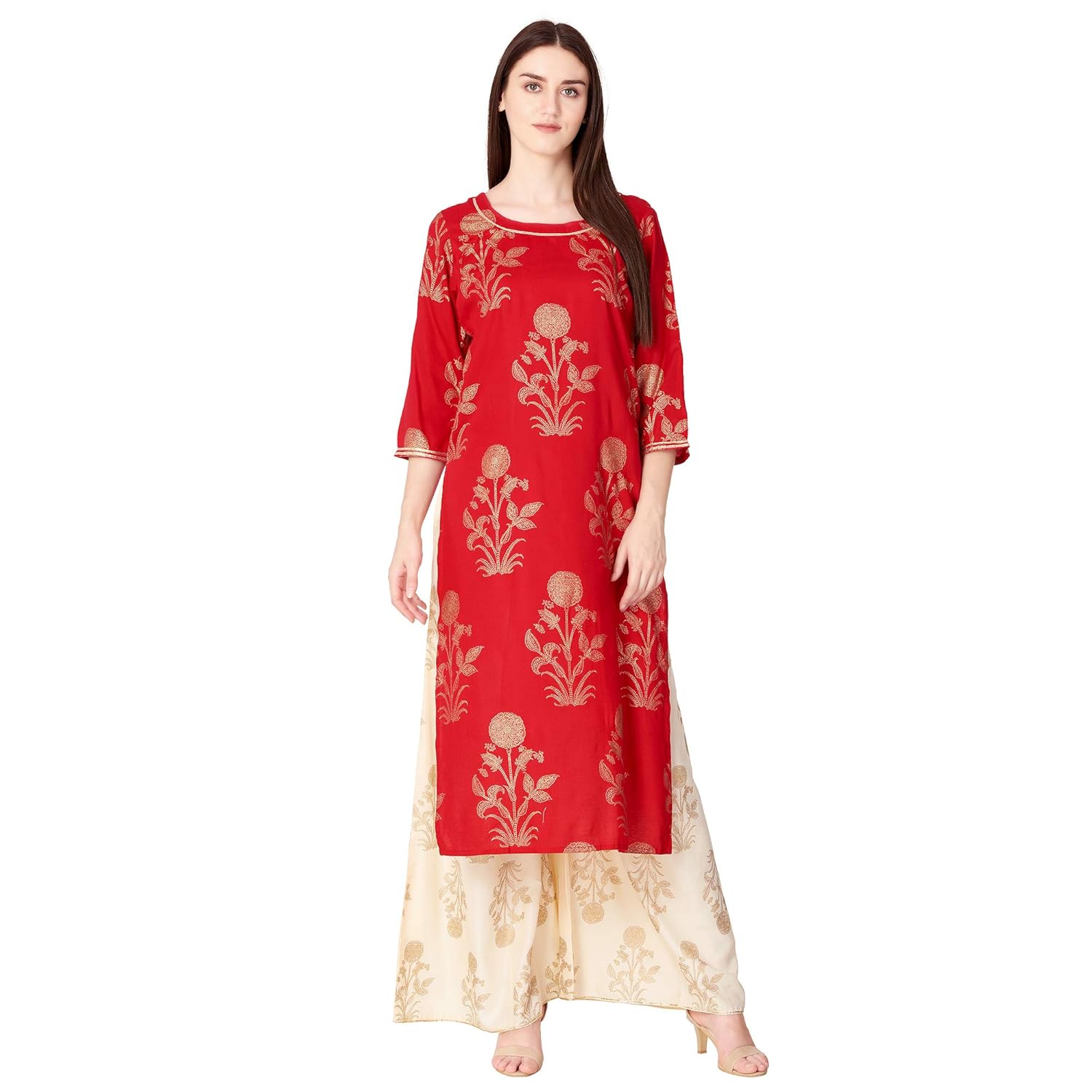 ortange women's rayon printed kurta palazzo set with premuim fabric