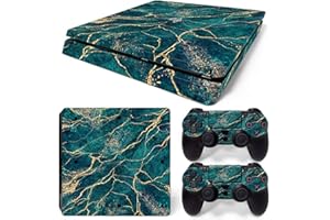 ROIPIN Skin for PS4 Slim Version Console Controllers, Vinyl Sticker for Play-Station 4 Slim Skins, Wrap Decal Cover Protective Accessories for Playstation 4 Slim（Green Marbling）