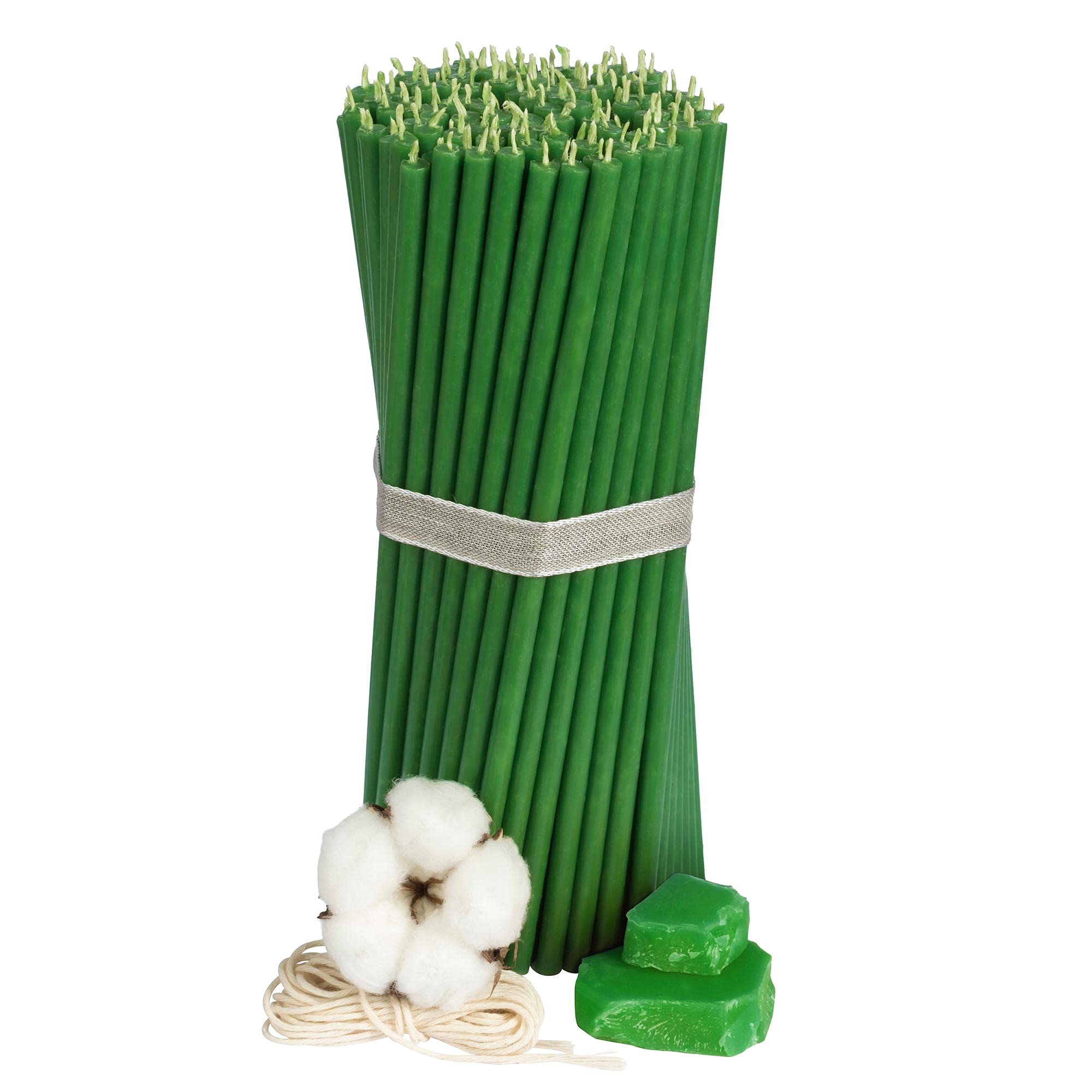 Ritual Candles Beeswax Candles Green Pack of 100 Length 20.5 cm Diameter 6.6 mm Burn Time 80 Min; Natural, Drip , Smokeless Thin Church Quality Made from Beeswax No. 60