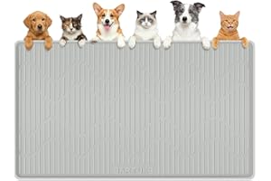 Bartuke Silicone Cat & Dog Food Mat, 55" x 38" Extra Large Pet Feeding Mat for Cats and Dogs Bowl, Pet Placemat for Food and Water with Raised Edge, Waterproof, Leakproof (Grey)