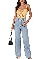 LYANER Women's Floral Lace Scallop Spaghetti Strap