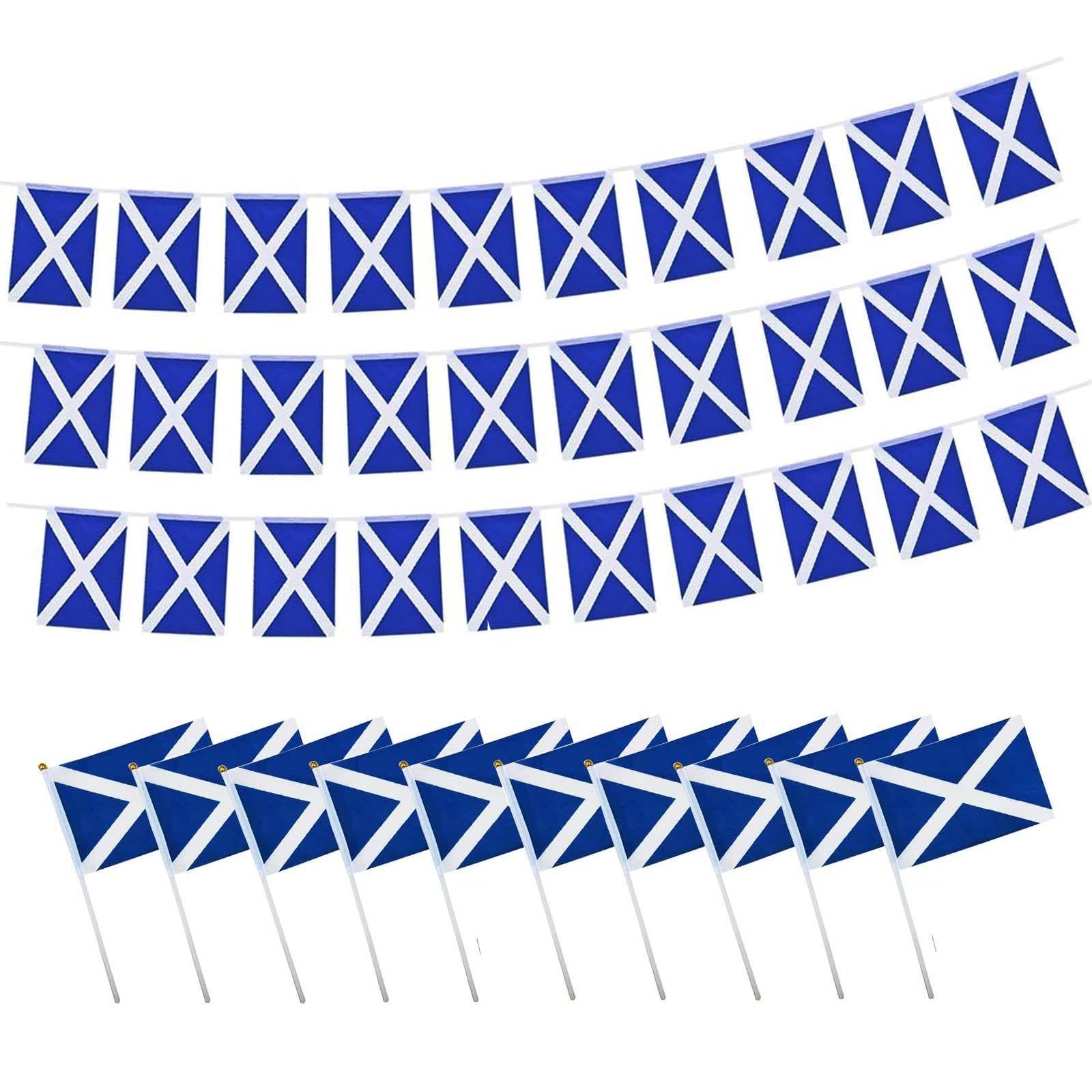 1 Set Of Scottish Train Flags And 10 Pieces Scottish Hand Wave Flags, Pennant Garland, Banner Decoration, Outdoor Flags, Indoor Train Flag Decoration, Party Decoration, Fan Flags