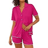 Ekouaer Womens Pajama Sets Button Up Bride Pjs Set 2 Piece Soft Sleepwear Short Sleeve Lounge Sets with Shorts, S-XXL