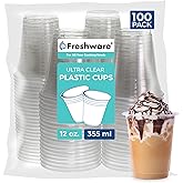 Freshware 12 oz Clear Disposable Plastic Cups, 100 Pack Clear Plastic Cups Tumblers, Heavy-duty Party Glasses, Disposable Cup for Thanksgiving, Halloween, Christmas Party
