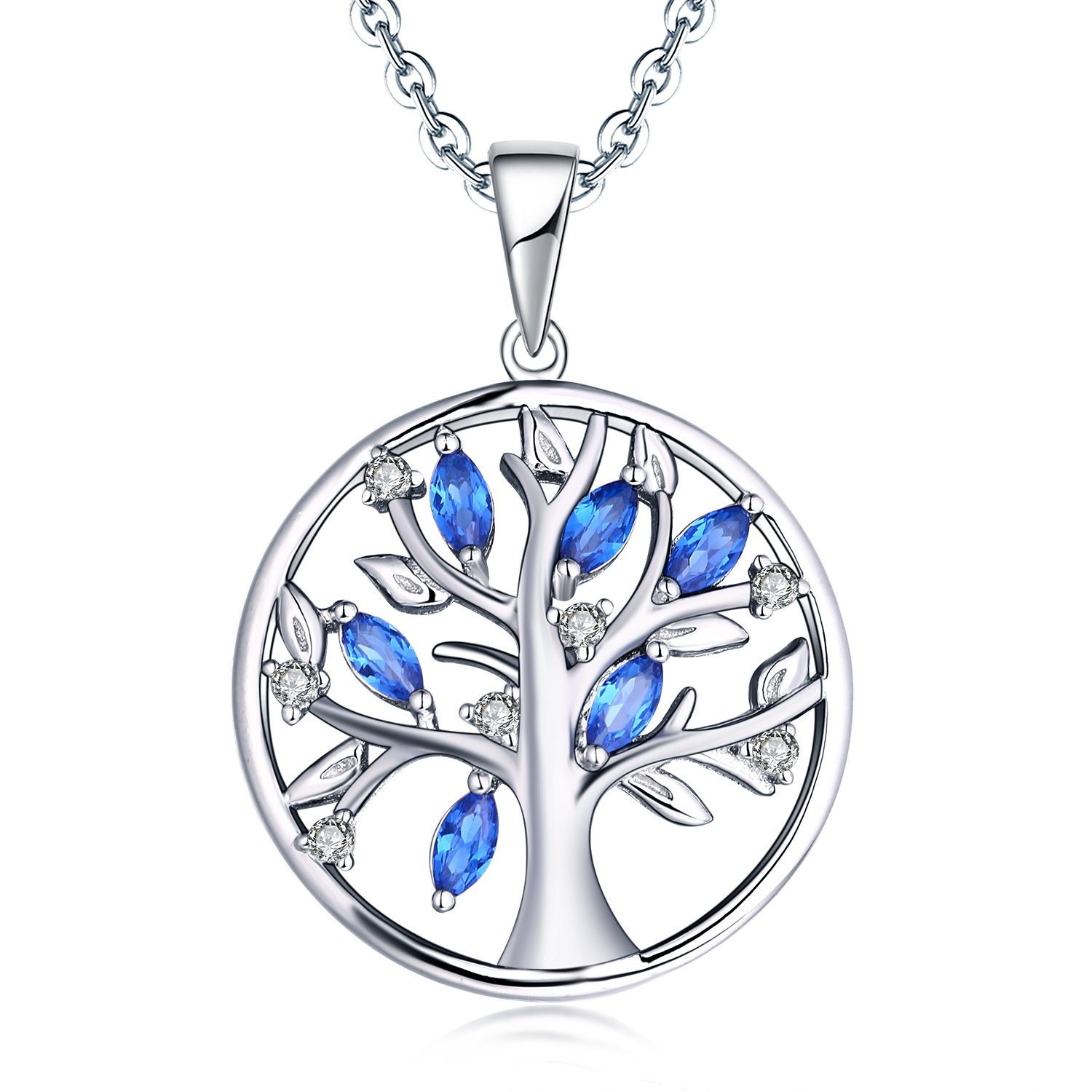JO WISDOM Tree of Life Necklace,925 Sterling Silver Family September birthstone Blue Sapphire Tree Coin Pendant Necklace — image 1