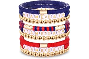NLCAC 9 Pack Game Day Bracelets Stackable Heishi Beaded Stretchy Bracelet Preppy Jewelry Baseball Football Team Bracelets Sports Fan Accessories Gifts