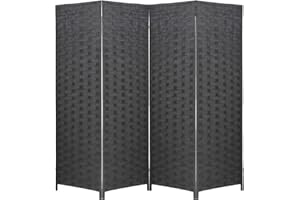 BestMassage Room Dividers 4 Panel Room Dividers Privacy Room Partition Folding Privacy Screen Wood Screen Mesh Woven Design B
