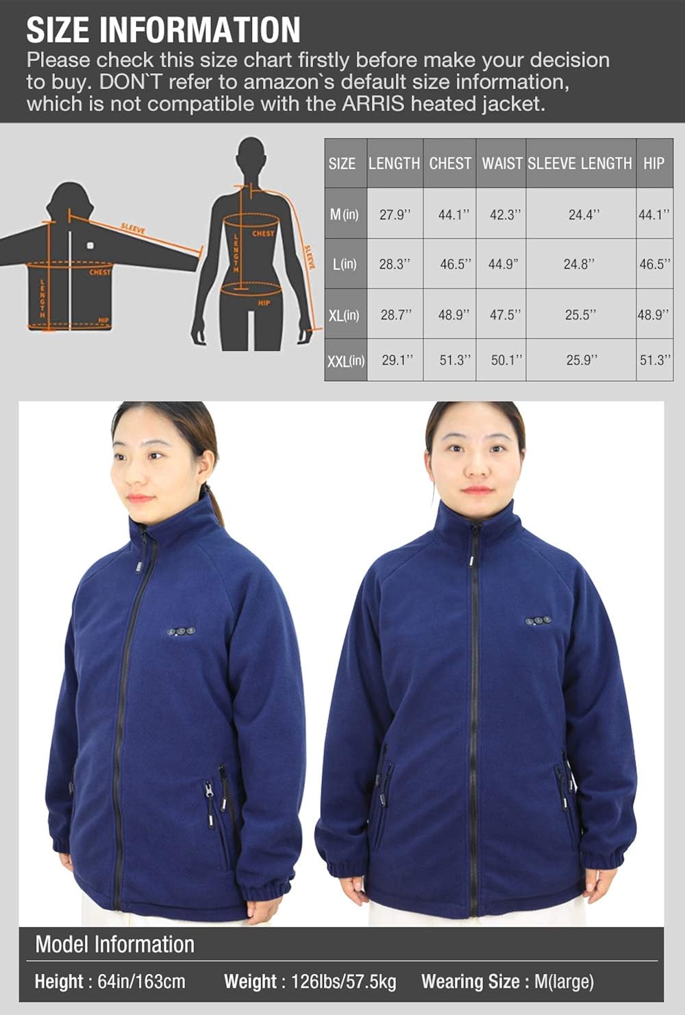 Women`s Heated Fleece Jacket with Battery, Electric Heating Coat Full Zip w/Hand Warmer + Phone Charging Function at  Women's Coats Shop