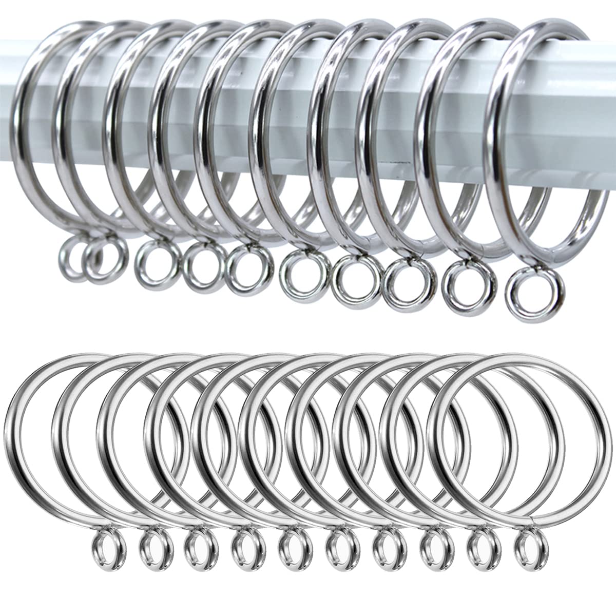 AYSUM 50 Pack 38mm Silver Metal Curtain Rings for Poles, Rods and Drapery, Shower Curtains