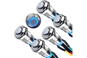 DMWD 12mm Metal Raised Head Latching Push Button Switch 12V-24V 1NO ON/Off Waterproof Anti-Vandal Silver Shell with 15cm Cabl