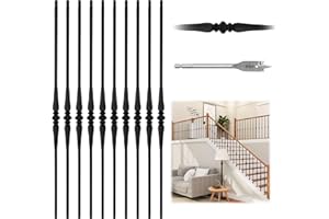 LUKLOY 10 Pack 36" x 1/2" Wrought Iron Balusters for Staircase Interior, Hollow Stair Baluster, Single Spoon Collar Stair Railing Indoor Spindles Banister with 1 Drill Bit