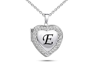 KunBead Name Initial Custom Heart Locket Letter Love Pendant Necklace for Women with Birthstone that Holds Pictures for Family