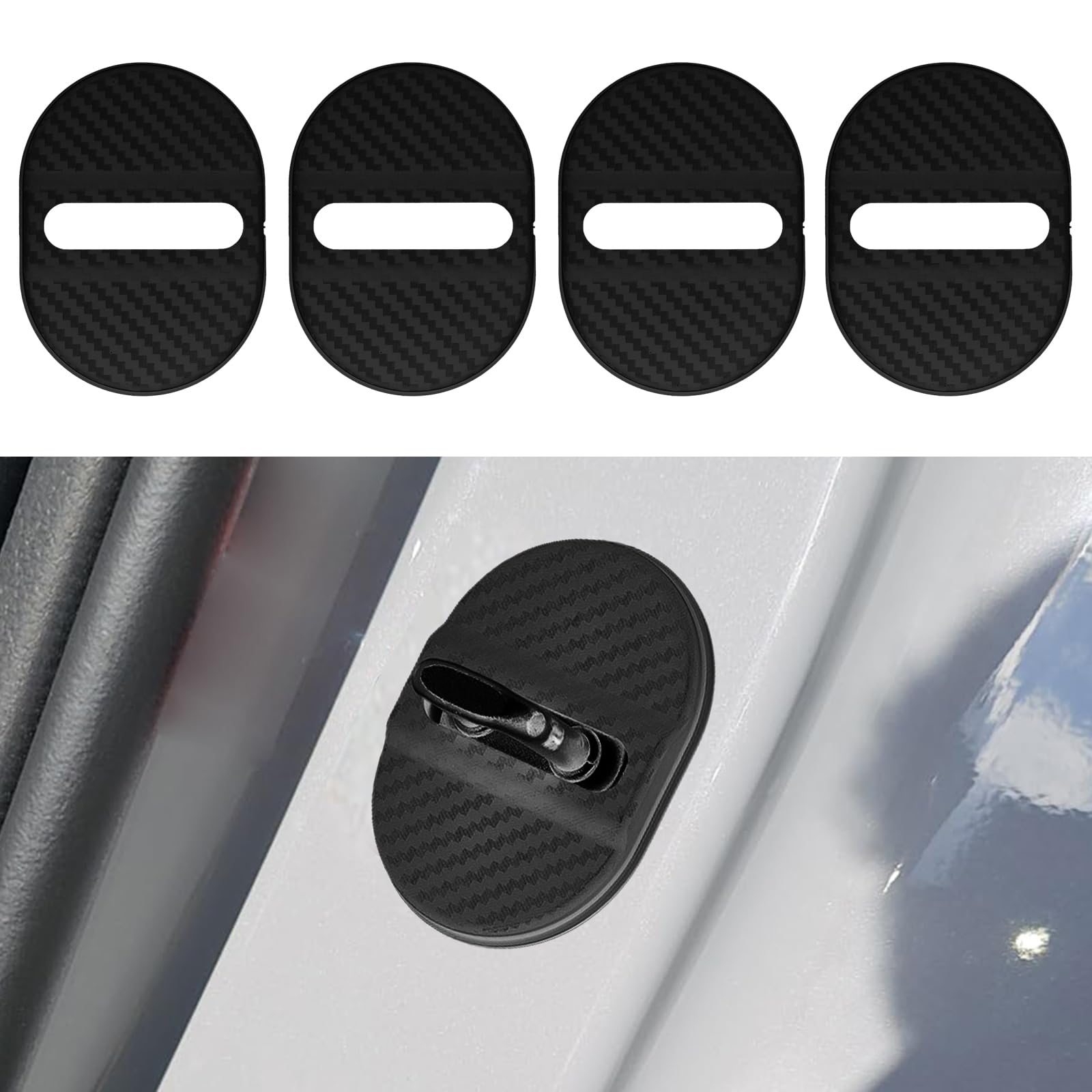 Photo 1 of 4PCS Car Door Lock Latches Cover, Carbon Fiber Door Lock Latches Protector, Automotive Strike Protection Trim Decoration Accessories, Universal for Most Cars (Black)