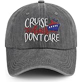 Cruise Hair Don't Care Hats for Men Women, Adjustable Vintage Embroidered Washed Cotton Denim Boat Baseball Cap