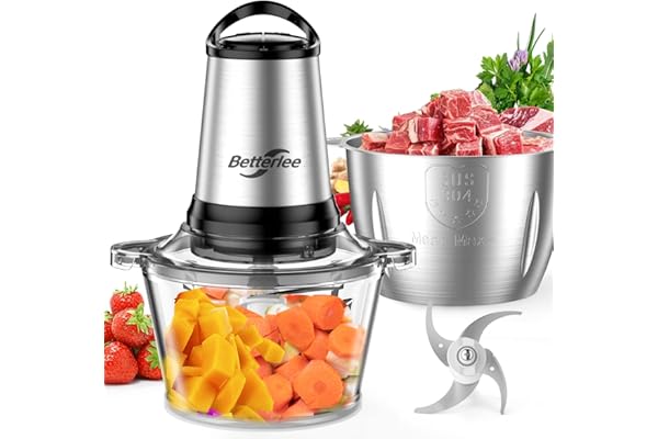 Food Processor, 500W Meat Grinder with Two 8 Cups Bowls, Electric Food Chopper with 1 Bi-Level Blades, 2 Speed Kithchen Chopp