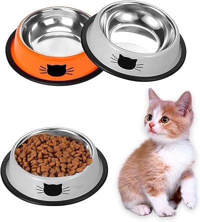 Ctop 2 Piece Non-Slip Stainless Cat Bowl Set 400 ml Gray Orange