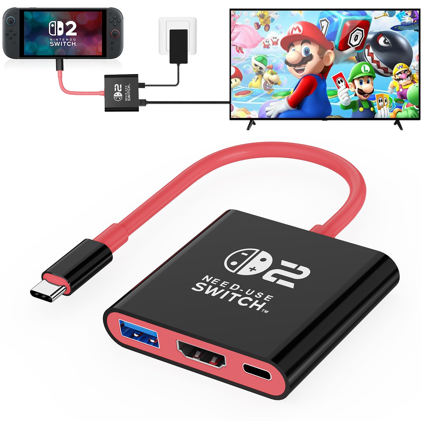 GOPALA Switch 2 Dock, 4k@60Hz for Nintendo Switch 2 Dock for New Version 21.1.0, Plug and Play Switch 2 Portable Dock, 3-in-1 Switch 2 Travel Dock Compatible with Switch 2/Switch 1/OLED/Steam Deck