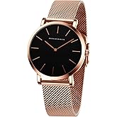 HANNAH MARTIN Gold Watches for Women, 36mm Luxury Vintage Round Case, 220mm Stainless Steel Band, Analog Quartz Dress Watch 3ATM Water Resistant with Wristband Adjustment Tool