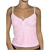 RoseSeek Women's Lace Trim Spaghetti Strap Tank Tops Button Front Crop Camisole Top Coquette Clothes