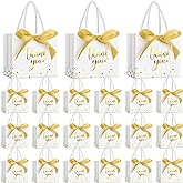 Jetec 45 Pcs Mini Paper Gift Bag Bulk 5.5 x 4.7 x 2.5'' Small Thank You Favor Bag with Handle Bow Ribbon for Valentine Wedding Baby Bridal Shower Birthday Anniversary Party(White/gold)