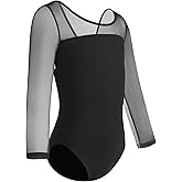 ZYXWVU Girls Ballet Dance Outfit with Sheer Mesh 3/4 Long Sleeve Toddler Gymnastics Leotards