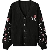 SHENHE Women's Embroidery Cardigan Drop Shoulder Button Front Duster Knit Sweater